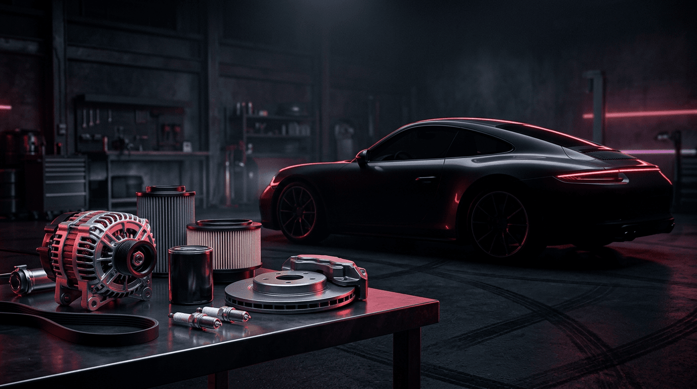 Спортивный автомобиль и запчасти в неоновом стиле