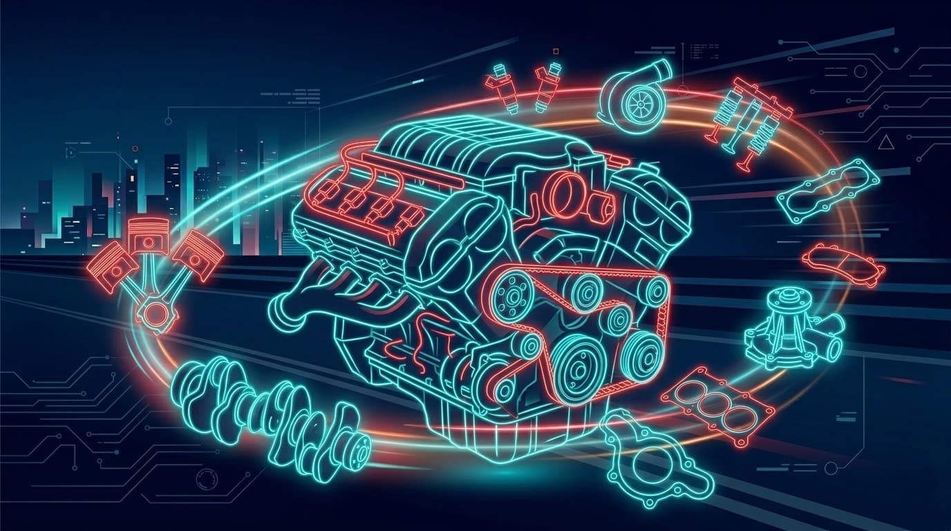 Двигатель и детали с подсветкой